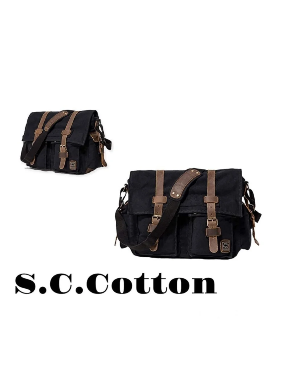JONON Vintage Military Canvas leather Messenger bag
